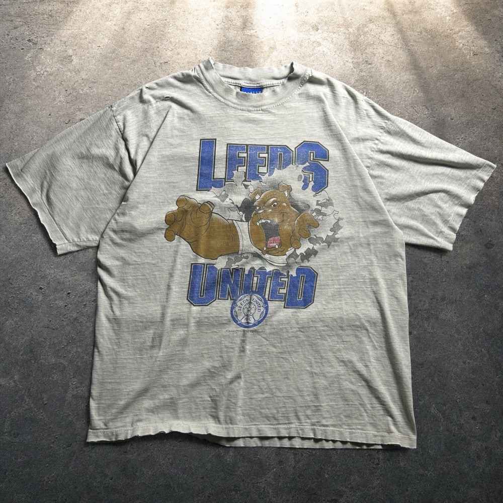 Vintage Leeds United AFC Nutmeg Bulldog Graphic T-Shirt Grey XL 90s Retro Baggy